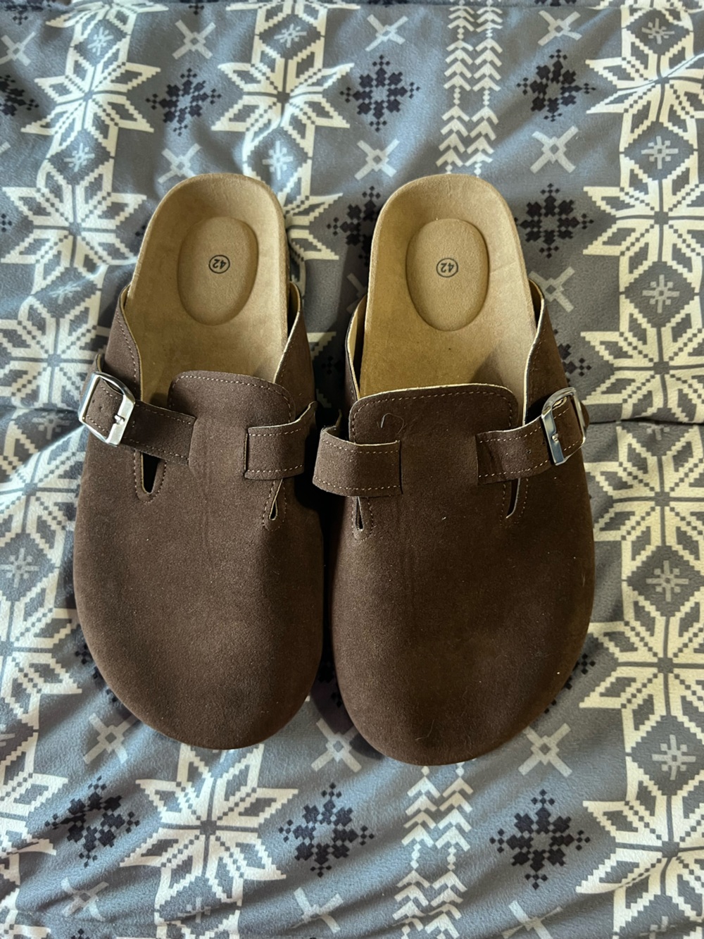 Brown Suede Slip-On Clog Mules with Buckle
